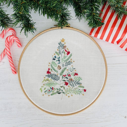 Christmas Tree Embroidery Hoop Kit, Green