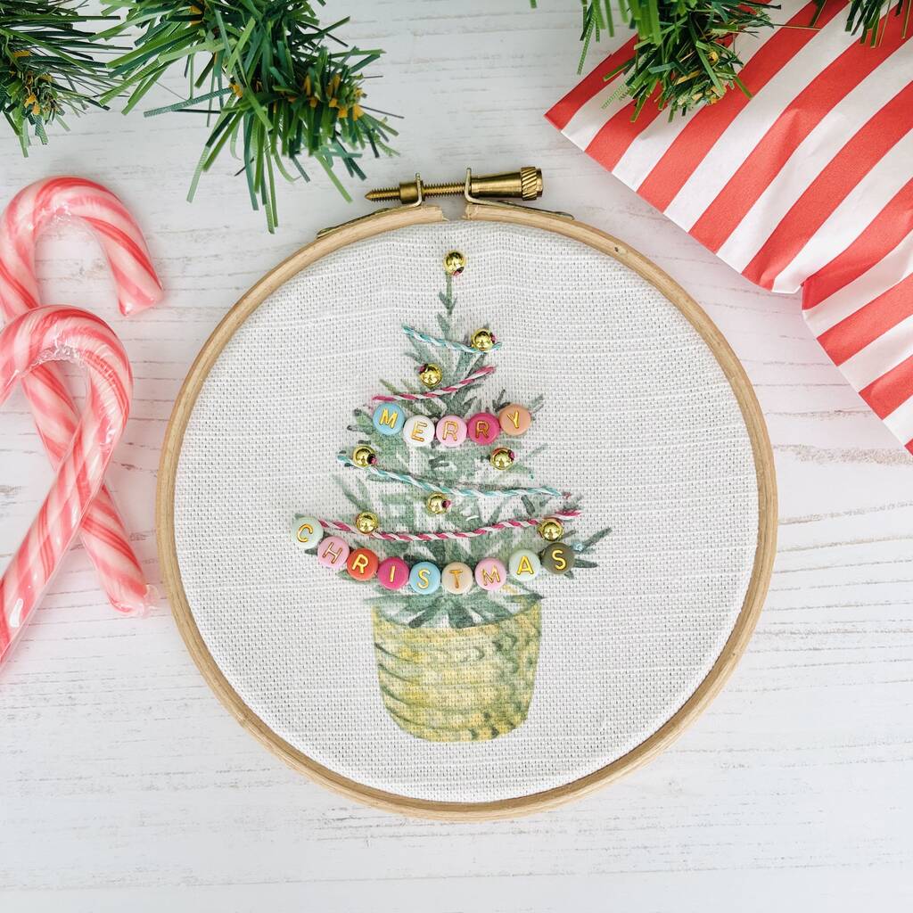 Christmas Tree Mini Embroidery Hoop Kit, Multi-Coloured