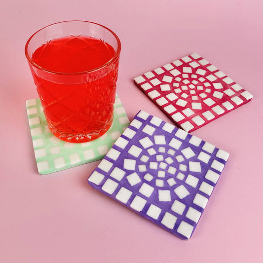 Colourful Mosaic Coaster Craft Kit, Pink/Purple