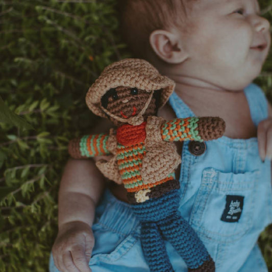 Handmade Cowboy Rattle Fair Trade Toy, Brown