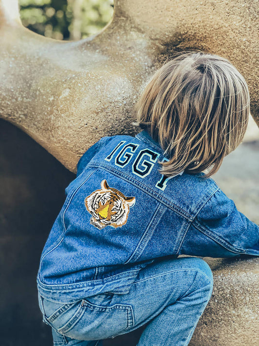 Kids Personalised Denim Jacket Classic B/W Letters