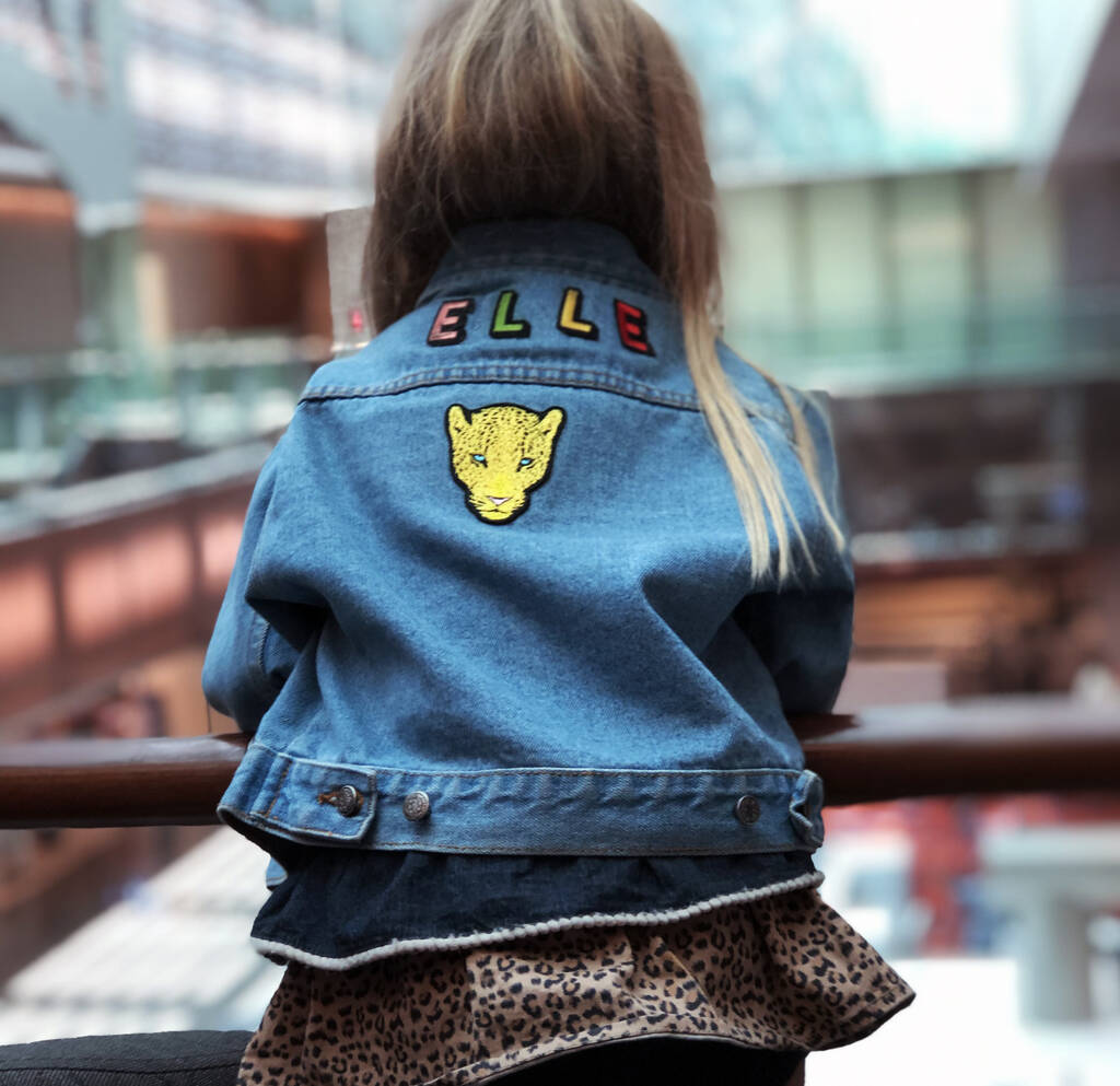 Kids Personalised Denim Jacket Classic Rainbow Letters