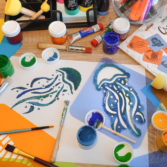 Drawing Stencils For Kids Sea Animals With Brushes