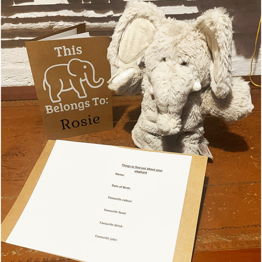 Elephant Hand Puppet With Personalised Passport, Grey