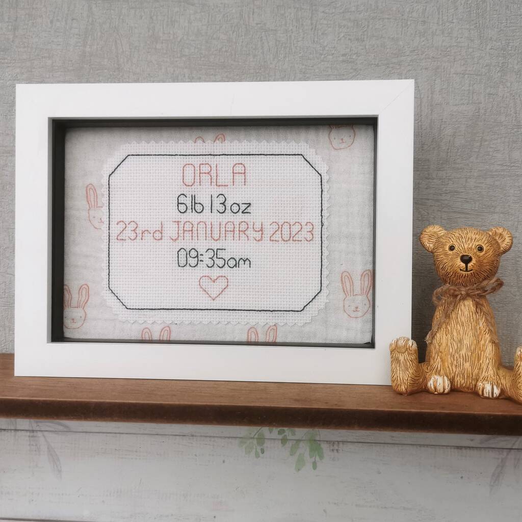 Framed Gift With Birth Details Embroidered Baby Gift, Multiple Choices Available