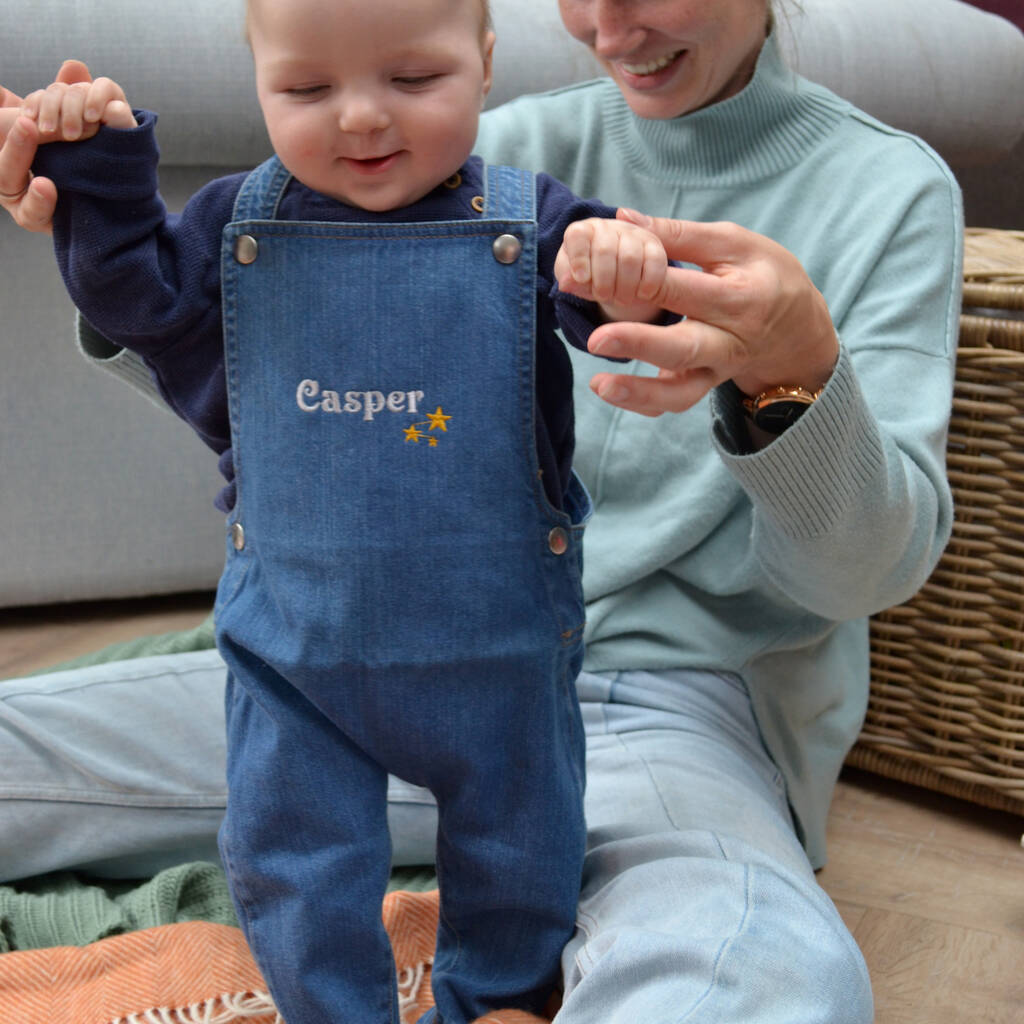 Embroidered Star Personalised Dungarees, Blue