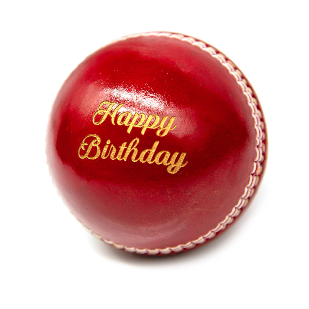 Engraved Cricket Ball Happy Birthday Ball, Red