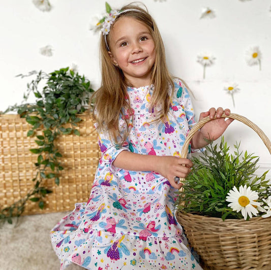 Girls Fairy Cotton Nightie Long Sleeved, Multi-Coloured