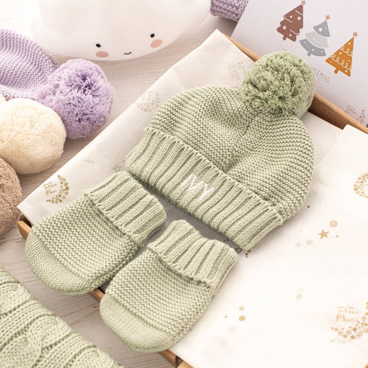 First Christmas Personalised Bobble Hat And Mittens Set, Multiple Choices Available