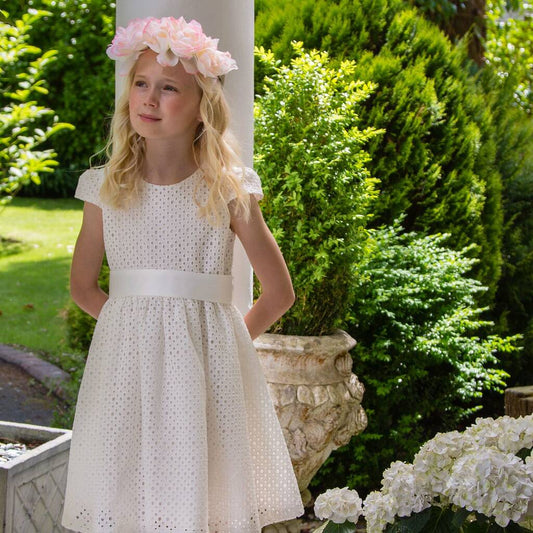 Flower Girls Dress White Embroidered Cotton, White