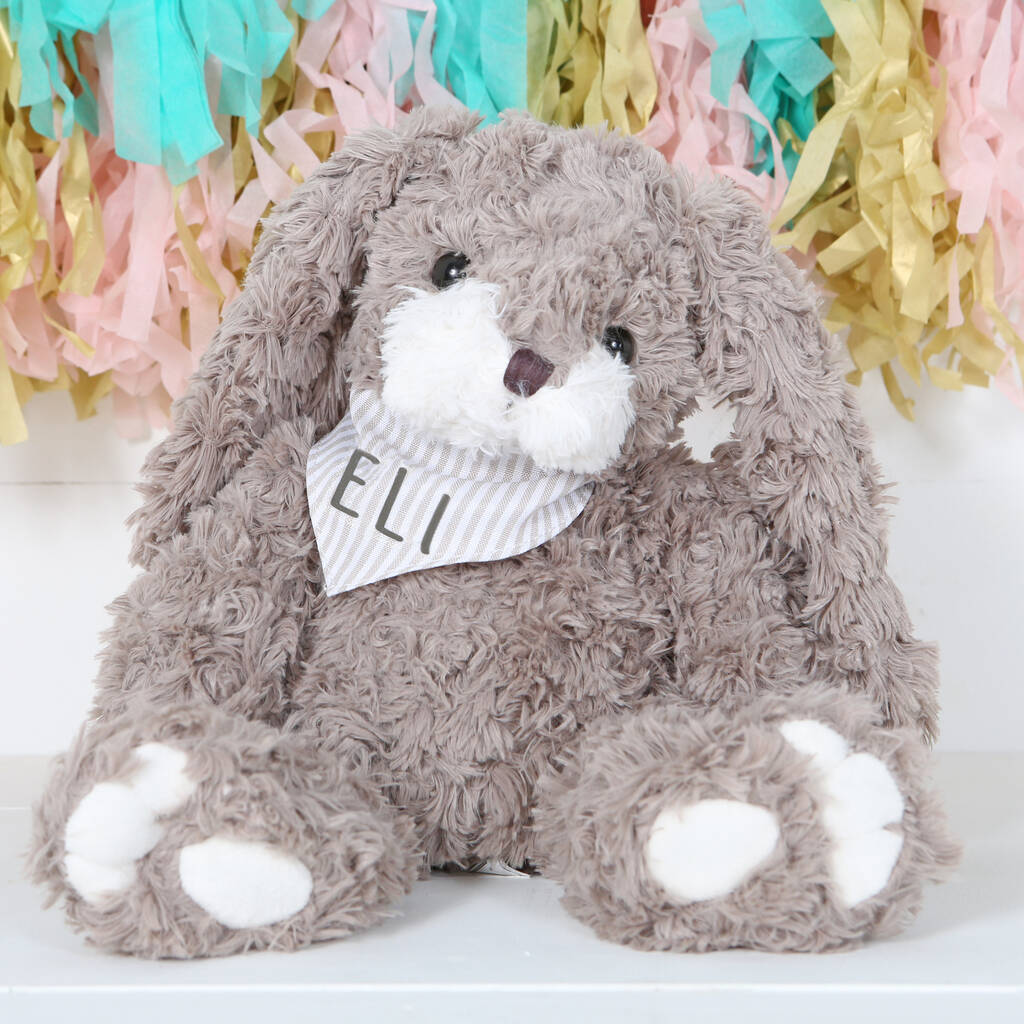 Grey Bunny Rabbit With A Personalised Bandana, Cream/Grey