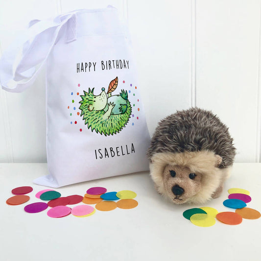 Fluffy Hedgehog In Personalised Gift Bag, Brown/Cream/Gold