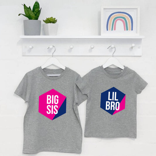 Geometric Brother And Sister Matching T Shirts, Grey