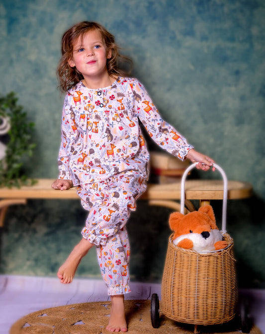 Girls Forest Friends Cotton Pyjama Set, Multi-Coloured