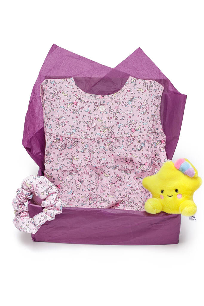 Girls Pink Cosmic Nightie And Star Teddy Gift Box, Pink