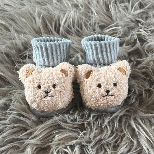 Grey Ribbed Teddy Bear Baby Socks, Grey