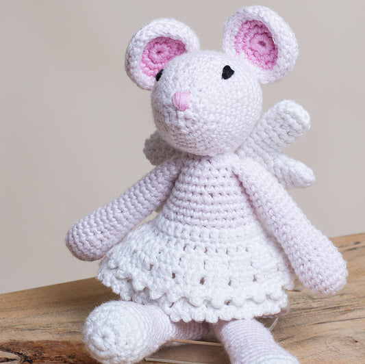 Hand Crochet Angel Mouse, Pink