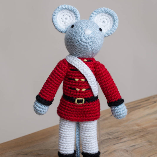 Hand Crochet Soldier Mouse, Red