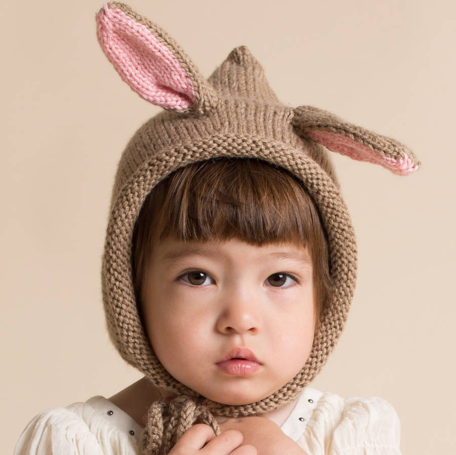 Hand Knitted Bunny Hats, Beige