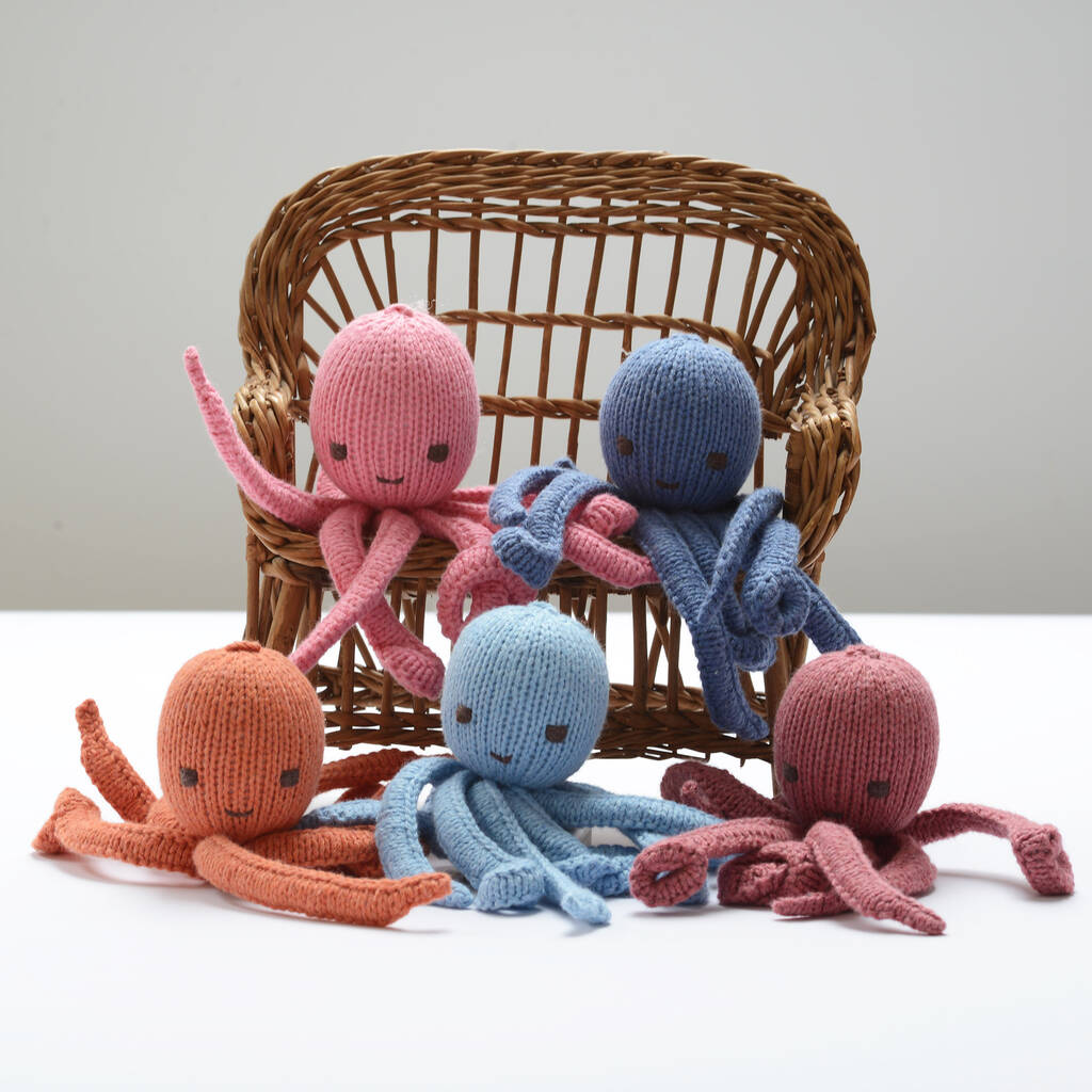 Hand Knitted Octopus Soft Toys In Organic Cotton