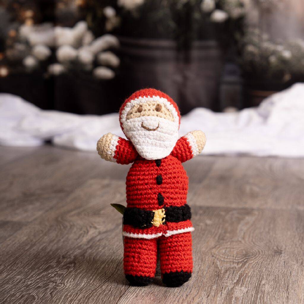 Handmade Doll Santa Rattle Fair Trade Toy, Red