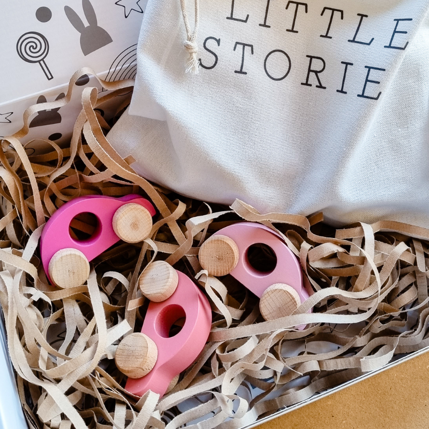 Handmade Set Of Three Pink Wooden Toy Cars, Pink