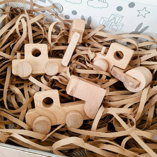 Handmade Set Of Three Wooden Toy Construction Trucks, Natural