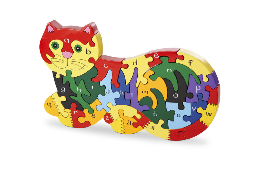 Handmade Wooden Alphabet Cat Puzzle