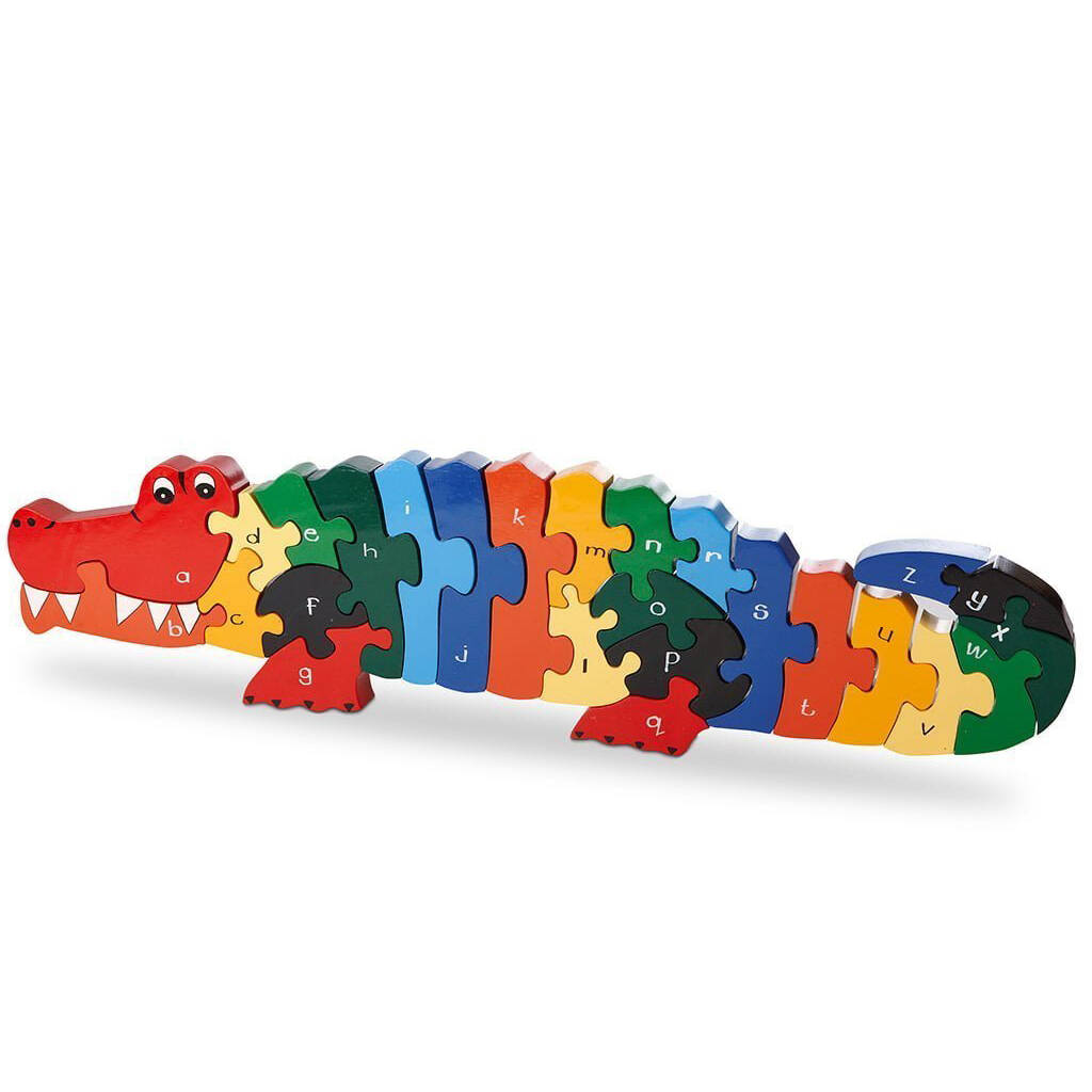 Handmade Wooden Crocodile Alphabet Jigsaw, Multi-Coloured