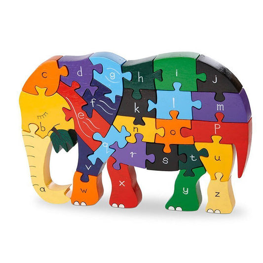 Handmade Wooden Elephant Alphabet Jigsaw, Multi-Coloured