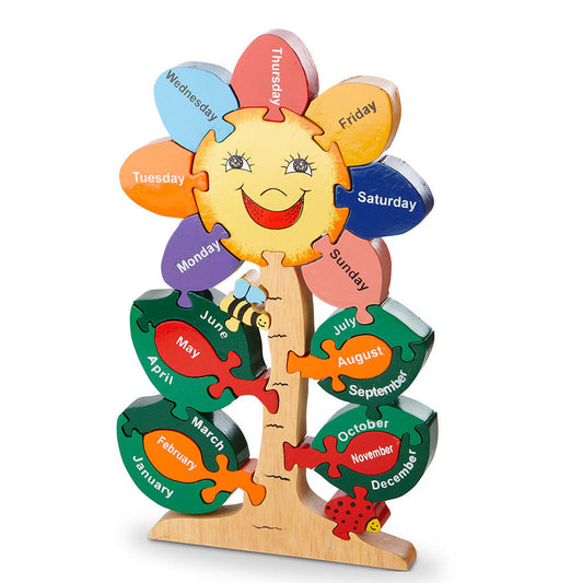 Handmade Wooden Flower Calendar Jigsaw, Multi-Coloured