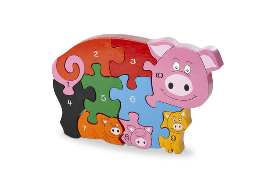 Handmade Wooden Number Pig And Piglets Puzzle