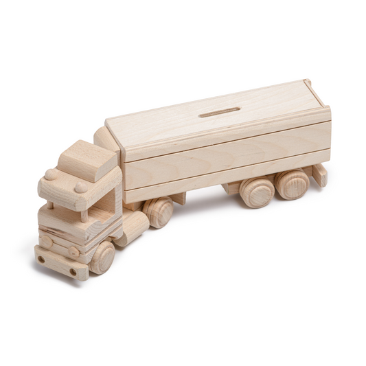 Handmade Wooden Semi Truck Toy Moneybox