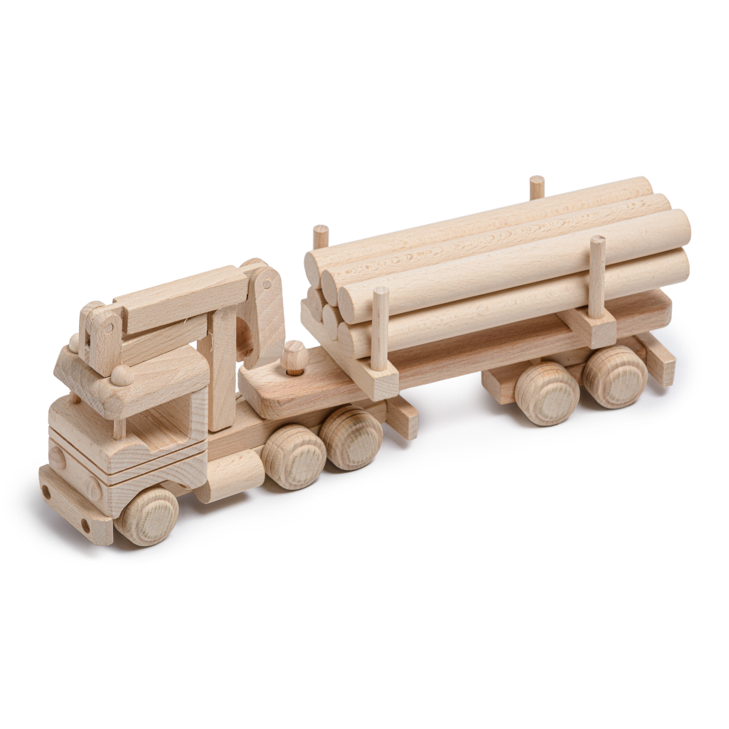 Handmade Wooden Timber Truck Toy With Loading Crane