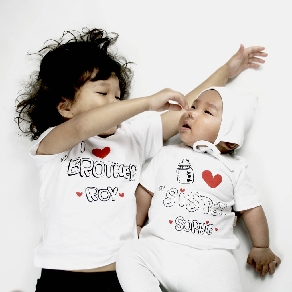 Handprinted And Personalised I Love My Brother T Shirt, Natural