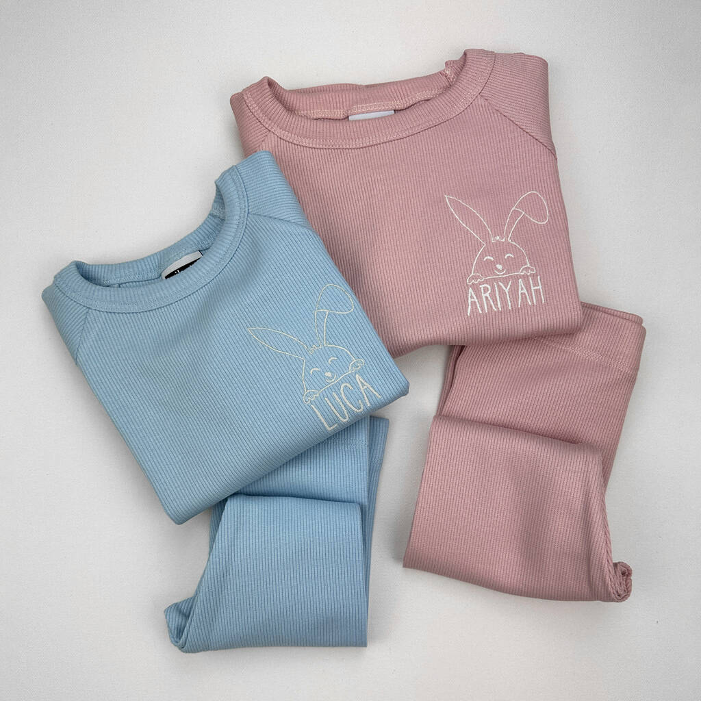 Happy Bunny Children's Personalised Ribbed Set, Multiple Choices Available