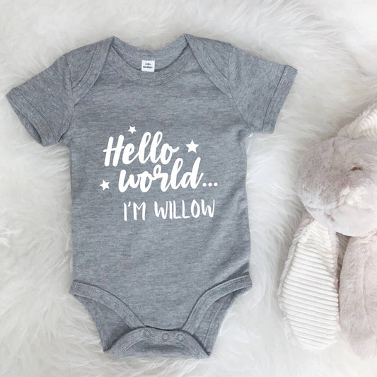 Hello World.. Personalised New Baby Babygrow