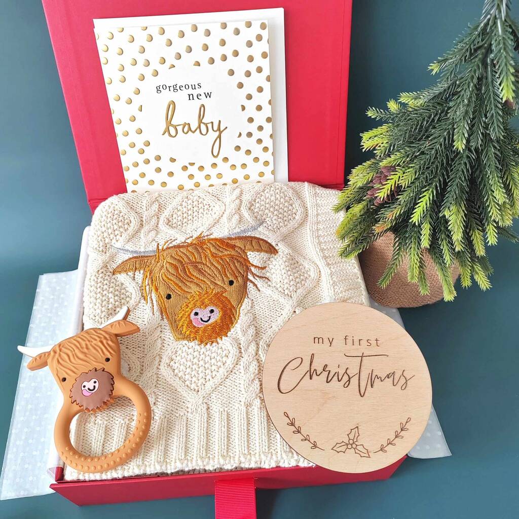 Highland Cow Baby's First Christmas Gift Box