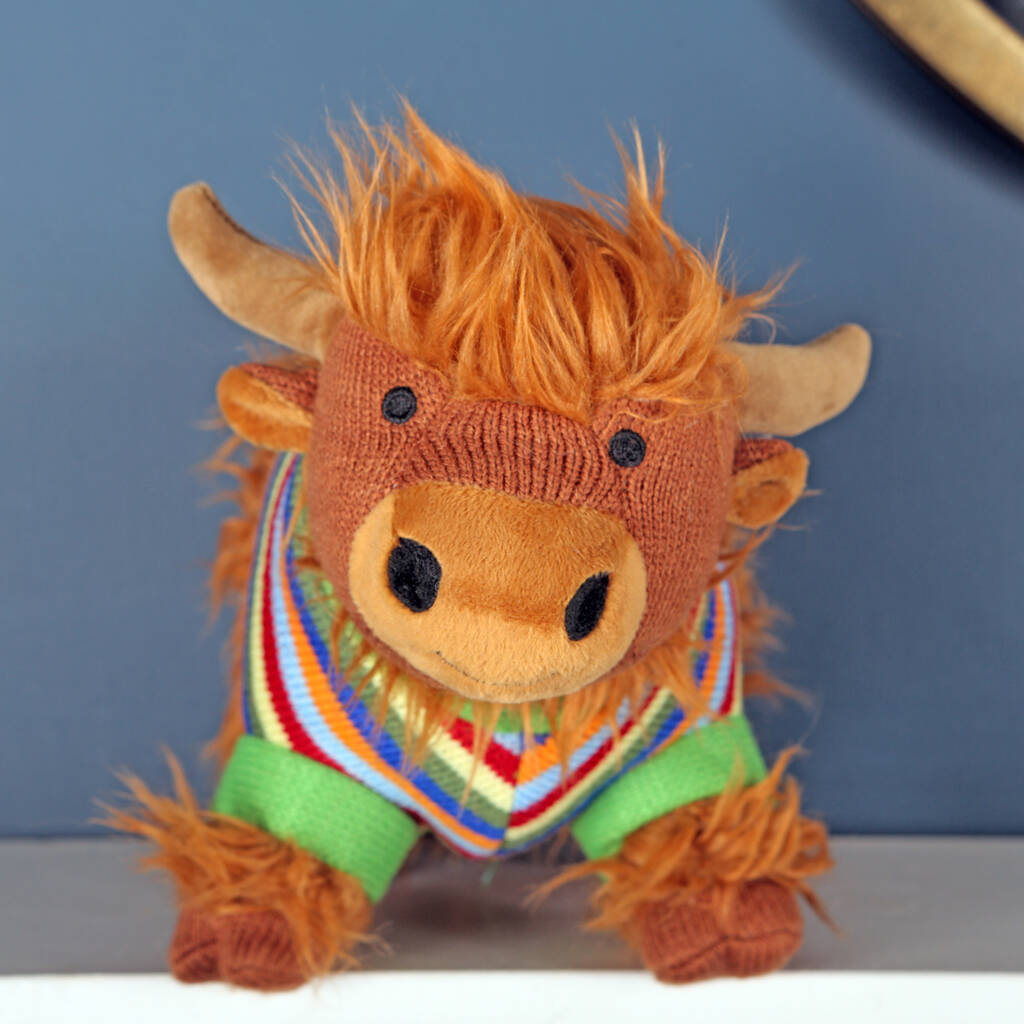 Highland Cow In Stripe Jumper Soft Toy