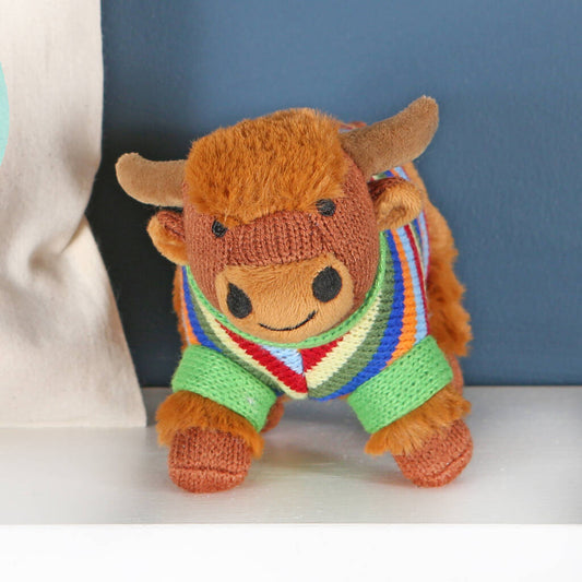 Highland Cow Rattle And Personalised Gift Bag