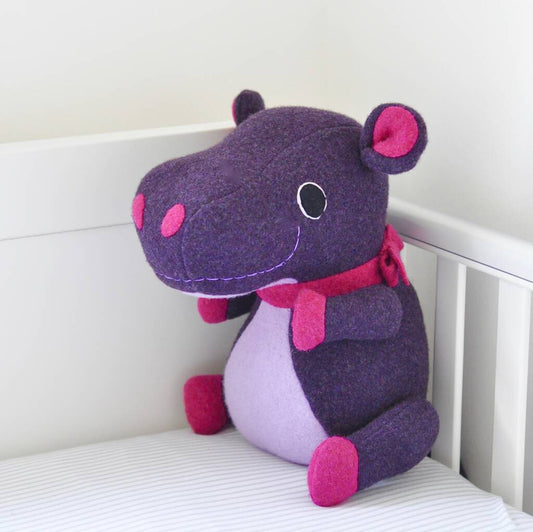 Hippo Soft Toy Large Handmade And Personalised, Purple