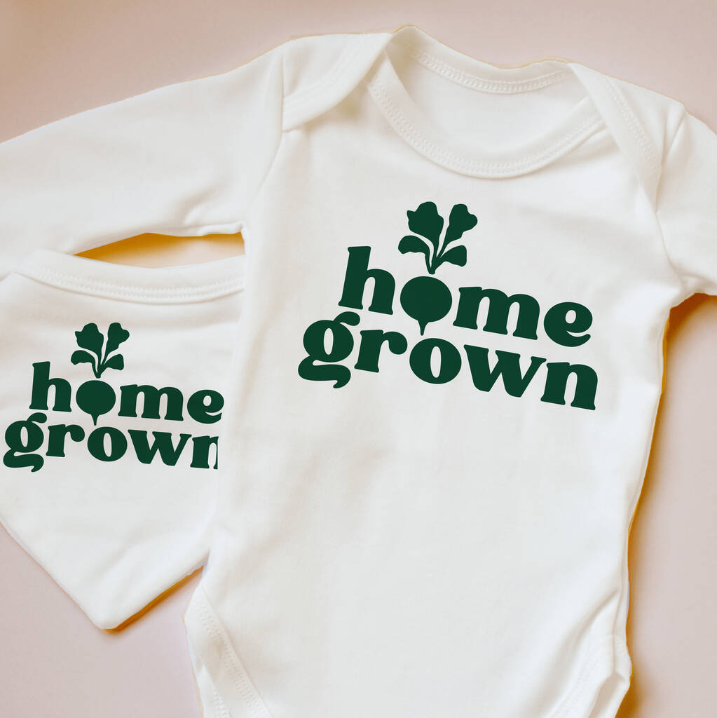 Home Grown Organic Baby Outfit, Cream/Green