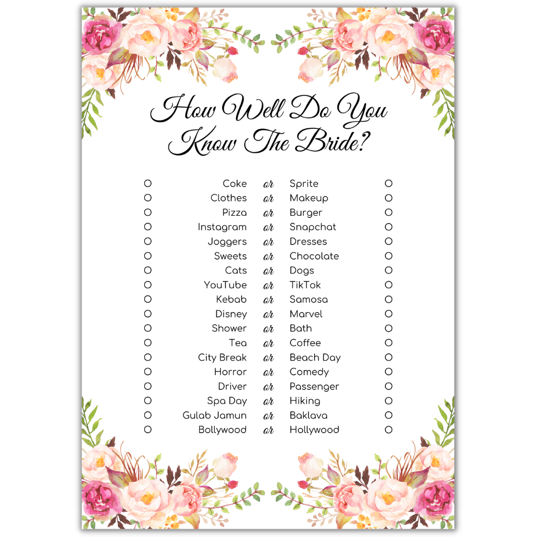 How Well Do You Know The Bride Game 10pk