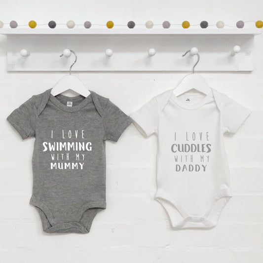 I Love …With My Mummy And Daddy Personalised Babygrows, Multiple Choices Available