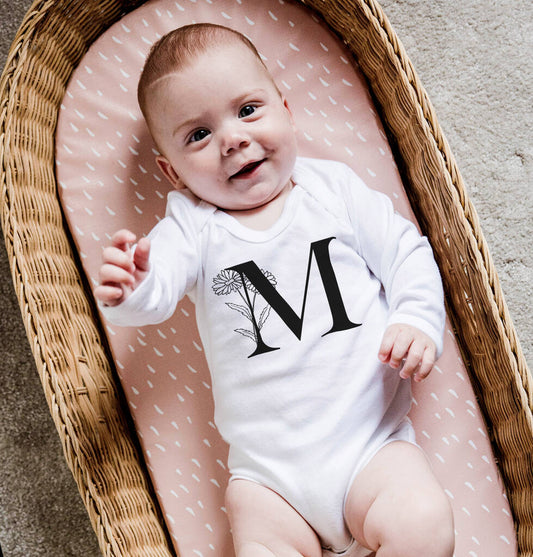 Initial And Birth Month Flower Babygrow