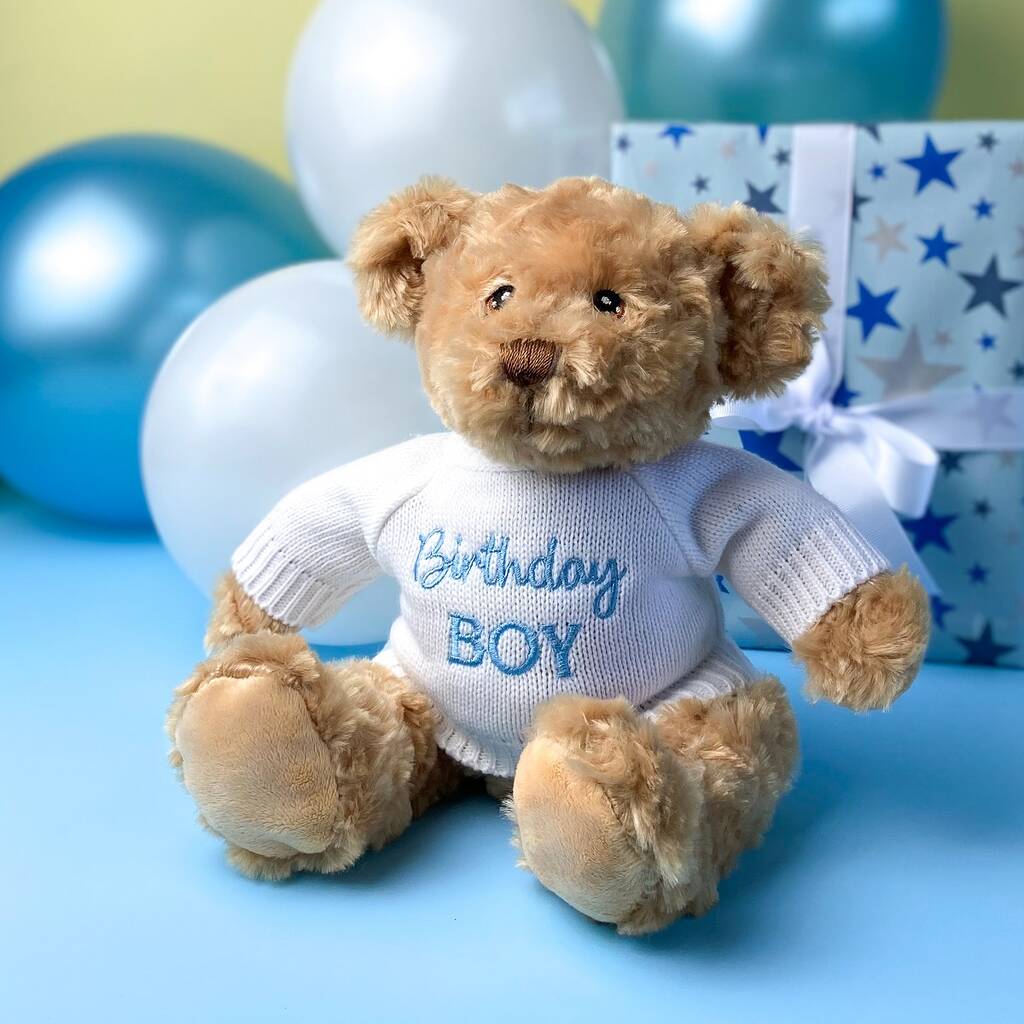 Keeleco Recycled Dougie Gift Bear 'Birthday Boy', Beige