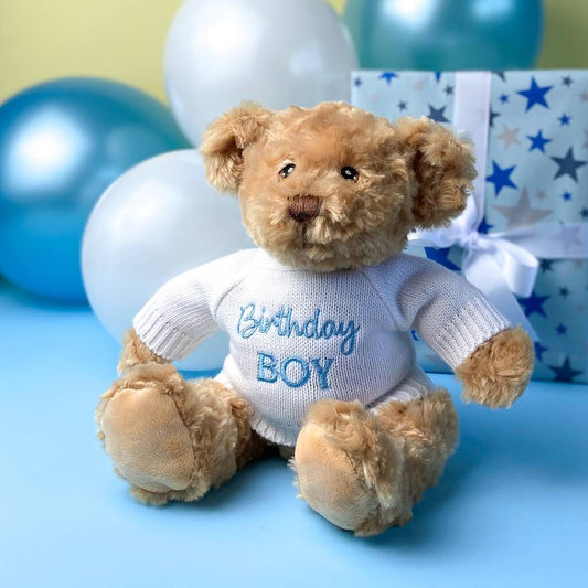 Keeleco Recycled Dougie Gift Bear 'Birthday Boy', Beige