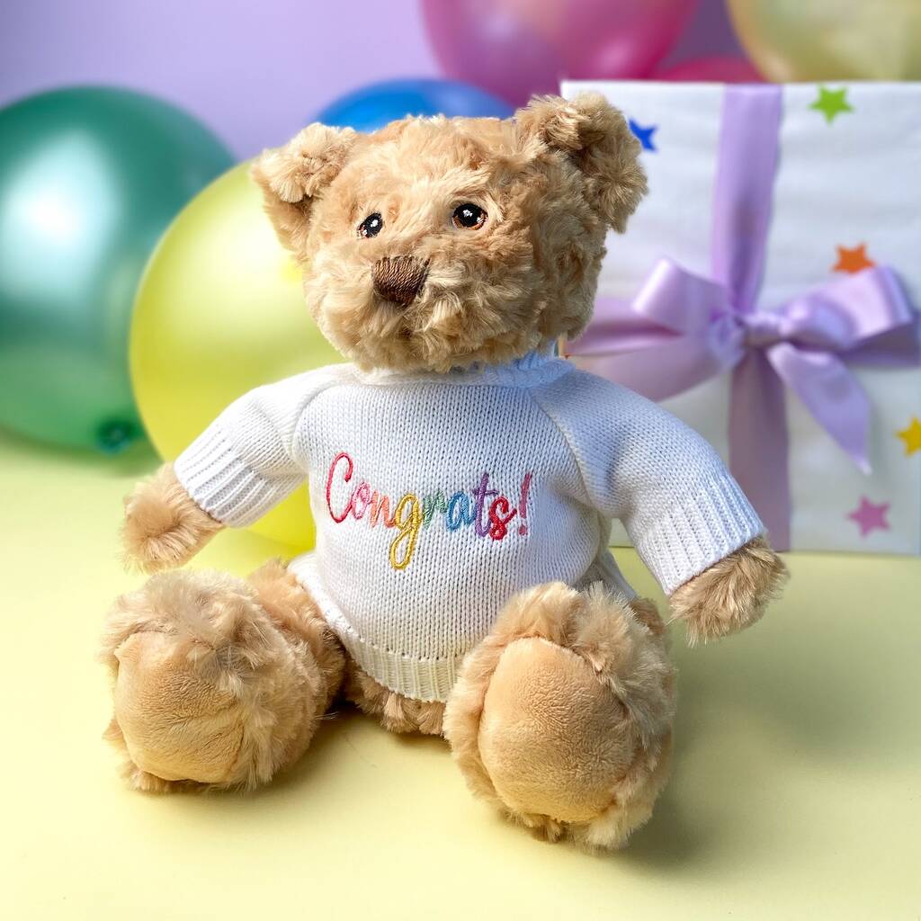 Keeleco Recycled Dougie Gift Bear 'Congrats', Beige