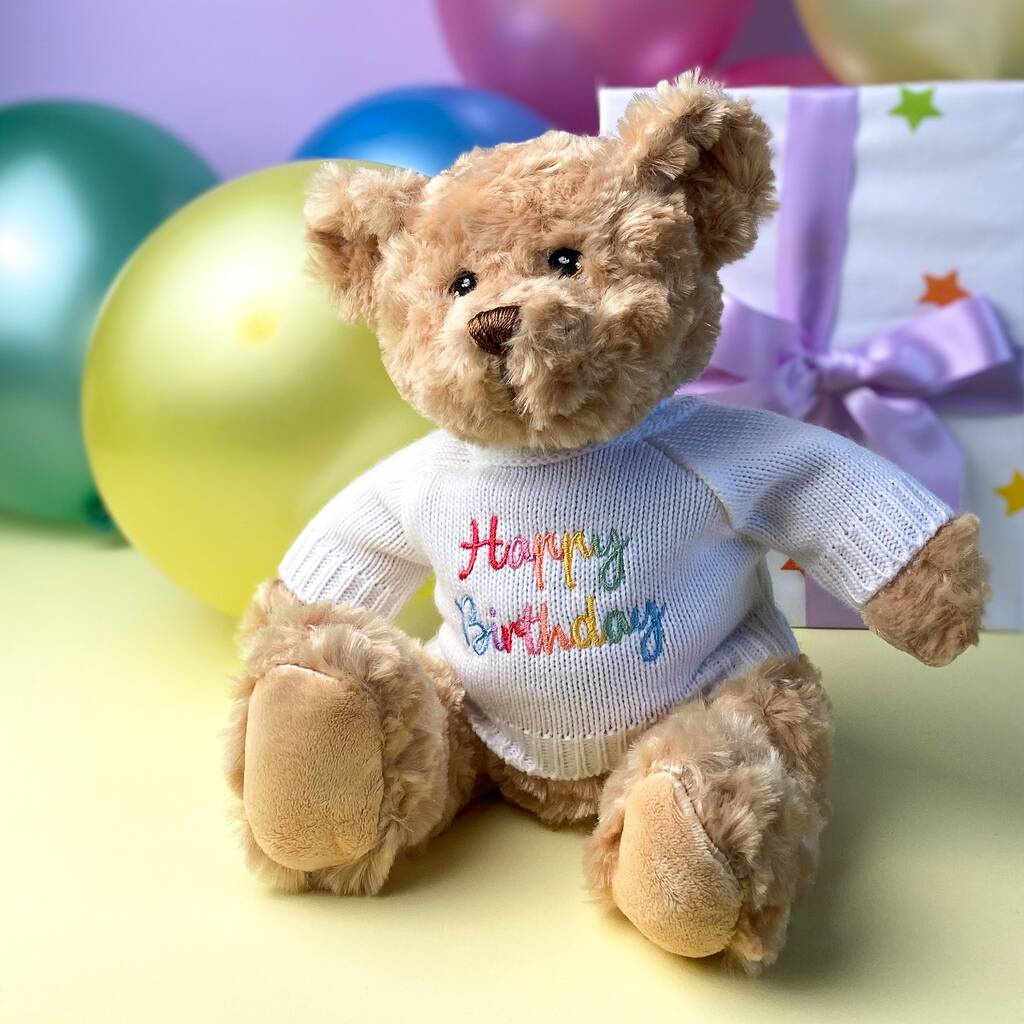 Keeleco Recycled Dougie Gift Bear 'Happy Birthday', Beige