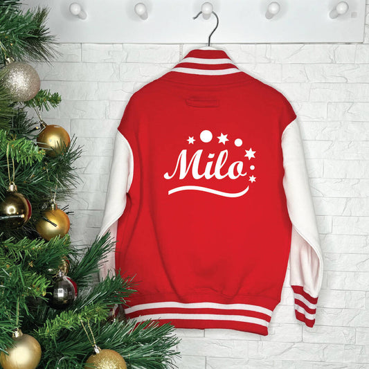 Kid's Personalised Christmas Varsity Jacket With Stars